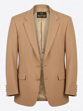 Multi-Line Tan Camel Two Button Blazer Suit Jacket 42R Gold Tone Buttons